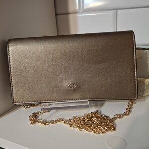 Motivi Italian Bronze Metalic Clutch Wallet With Gold Chain